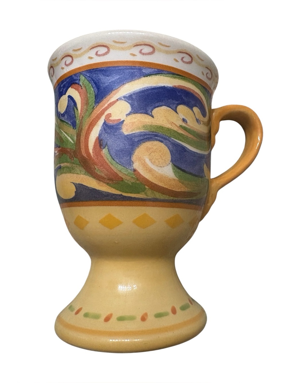 Pfaltzgraff Villa Della Luna Blue Gold Scrolls Vintage 5" Pedestal Footed Mug